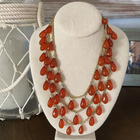 Vintage Robert Rose Multi-Strand Amber Crystal Statement Necklace - Picture 2 of 5